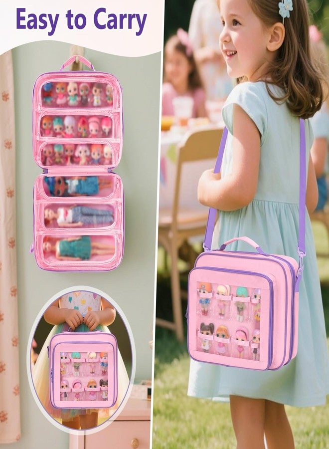 GRAOSO Doll Carrying Case Compatible with LOL Surprise Dolls All, Display Storage for Doll Organizer with 7 Clear Zipper Pockets and a Handle Strap & Shoulder Strap, Pink, Bag Only (Patented Design) - Image 5